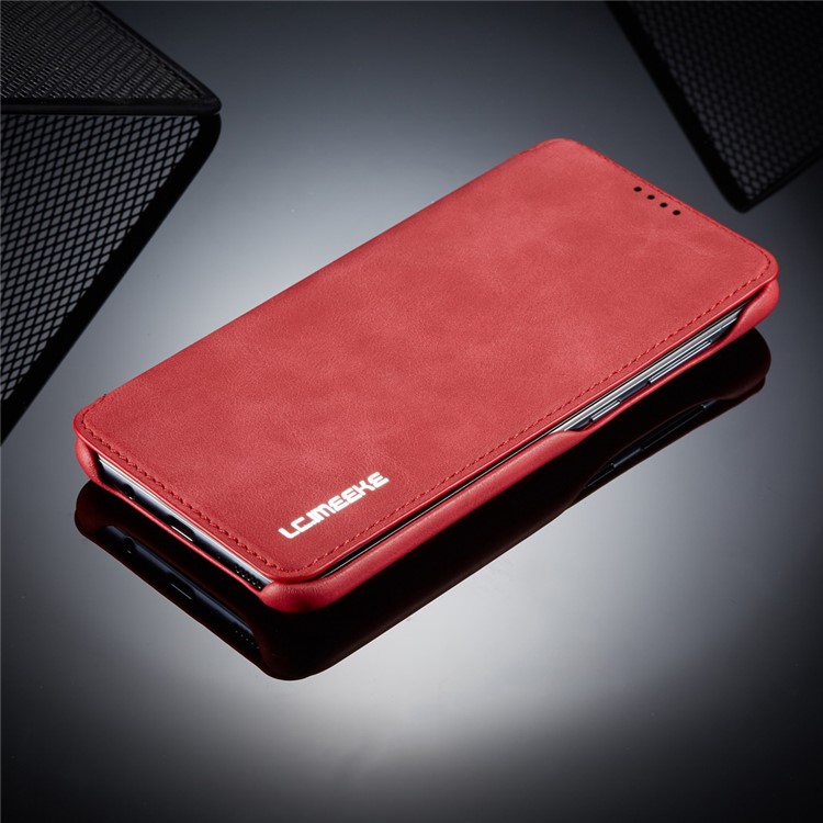 LC.IMEEKE Retro Style Leather Card Holder Phone Case for Samsung Galaxy A70 - Red-11