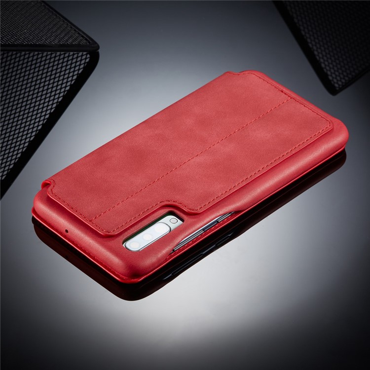 LC.IMEEKE Retro Style Leather Card Holder Phone Case for Samsung Galaxy A70 - Red-12