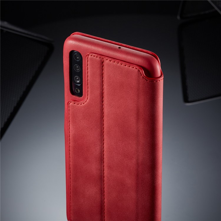 LC.IMEEKE Retro Style Leather Card Holder Phone Case for Samsung Galaxy A70 - Red-14