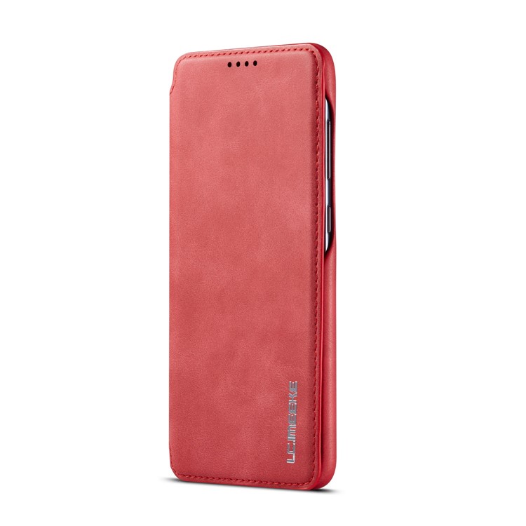 LC.IMEEKE Retro Style Leather Card Holder Phone Case for Samsung Galaxy A70 - Red-3