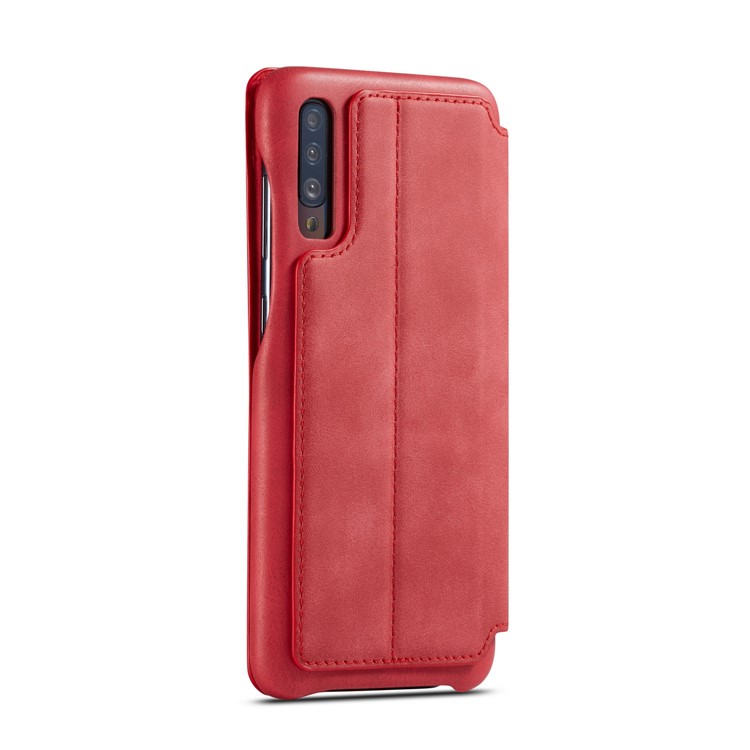 LC.IMEEKE Retro Style Leather Card Holder Phone Case for Samsung Galaxy A70 - Red-4