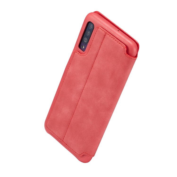 LC.IMEEKE Retro Style Leather Card Holder Phone Case for Samsung Galaxy A70 - Red-5