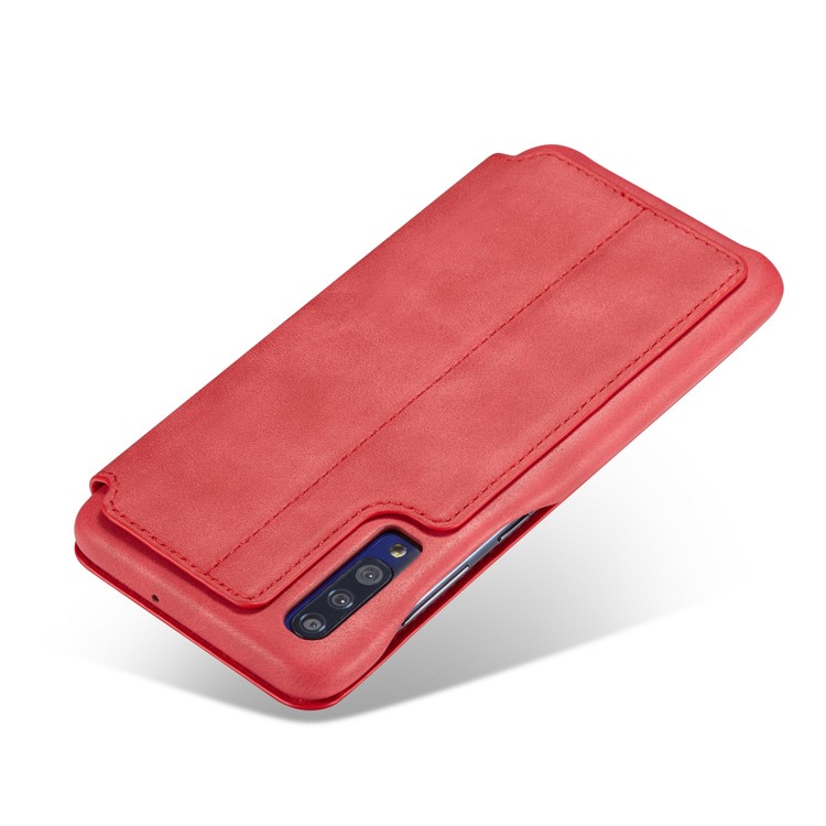 LC.IMEEKE Retro Style Leather Card Holder Phone Case for Samsung Galaxy A70 - Red-7