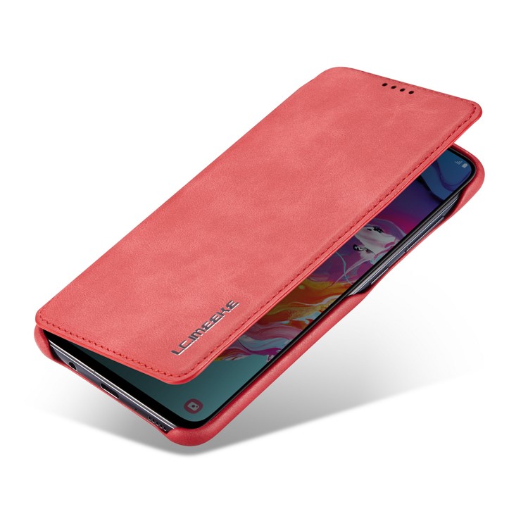 LC.IMEEKE Retro Style Leather Card Holder Phone Case for Samsung Galaxy A70 - Red-8