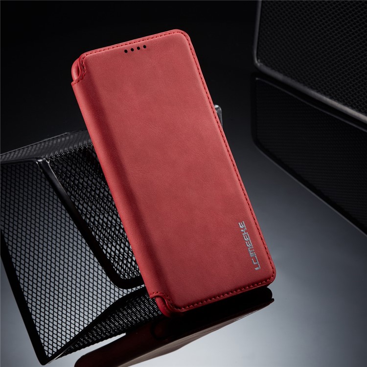 LC.IMEEKE Retro Style Leather Card Holder Phone Case for Samsung Galaxy A70 - Red-9