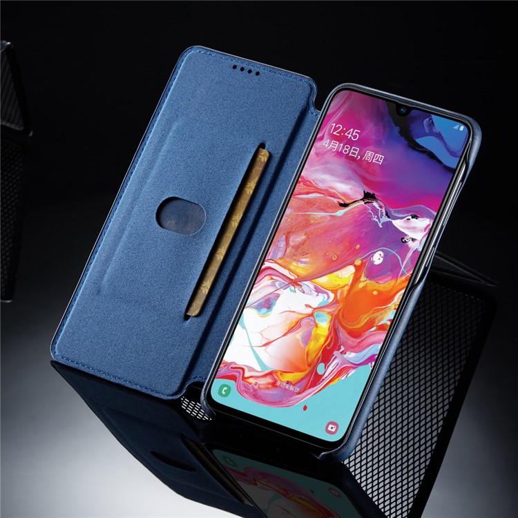 LC.IMEEKE Retro Style Leather Card Holder Phone Case for Samsung Galaxy A70 - Blue-10
