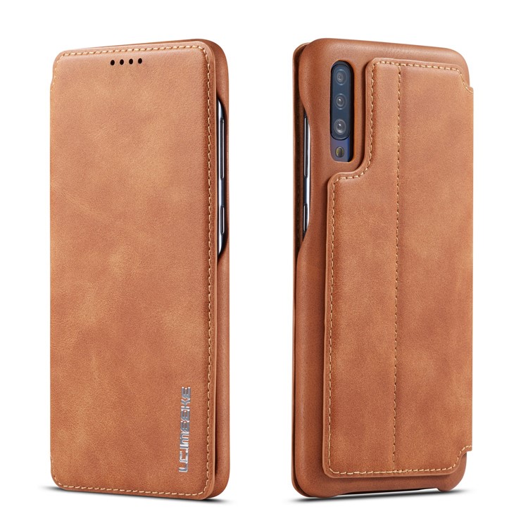 LC.IMEEKE Retro Style Leather Card Holder Phone Case for Samsung Galaxy A70 - Brown-1