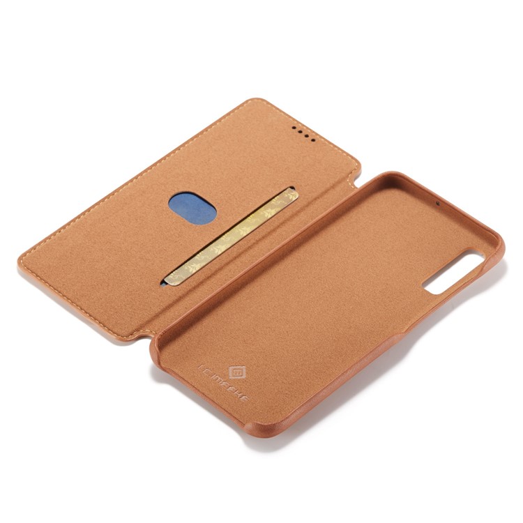 LC.IMEEKE Retro Style Leather Card Holder Phone Case for Samsung Galaxy A70 - Brown-10