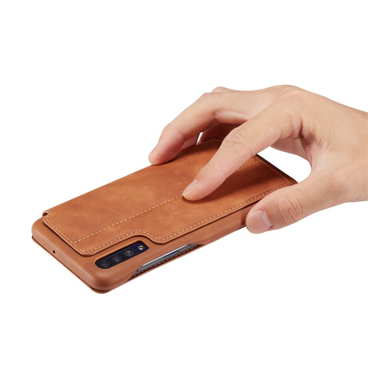 LC.IMEEKE Retro Style Leather Card Holder Phone Case for Samsung Galaxy A70 - Brown-11