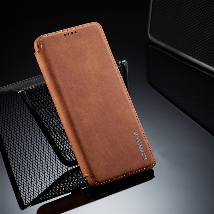 LC.IMEEKE Retro Style Leather Card Holder Phone Case for Samsung Galaxy A70 - Brown-12