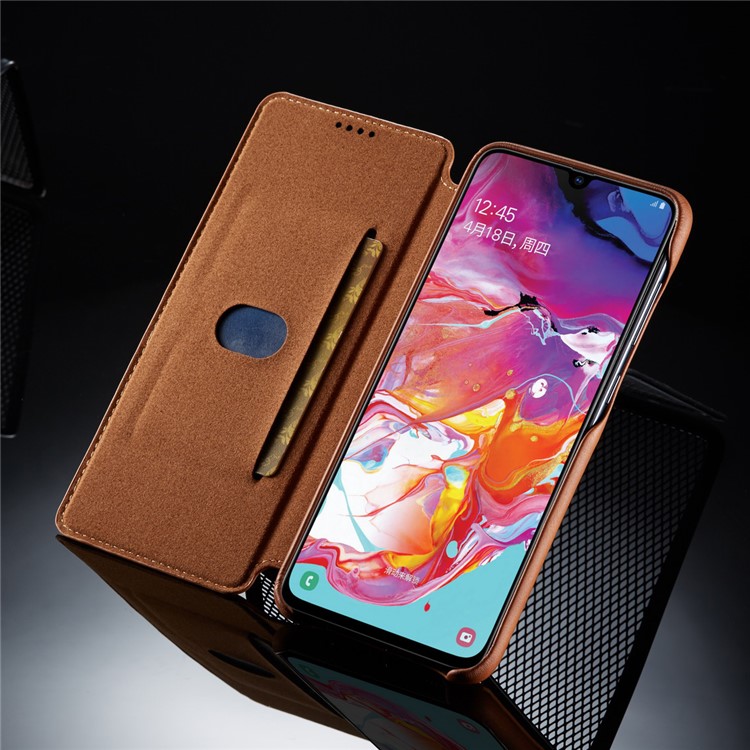 LC.IMEEKE Retro Style Leather Card Holder Phone Case for Samsung Galaxy A70 - Brown-13