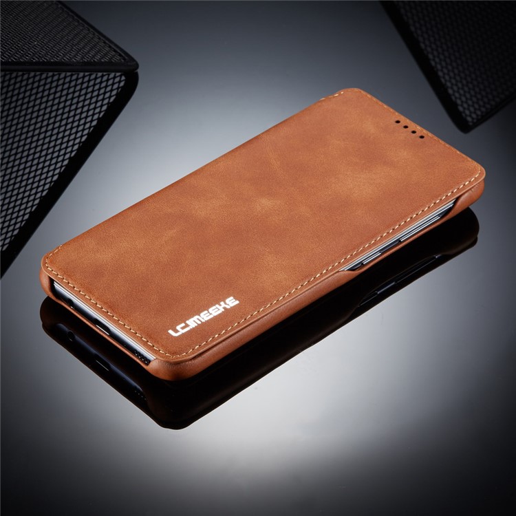 LC.IMEEKE Retro Style Leather Card Holder Phone Case for Samsung Galaxy A70 - Brown-14