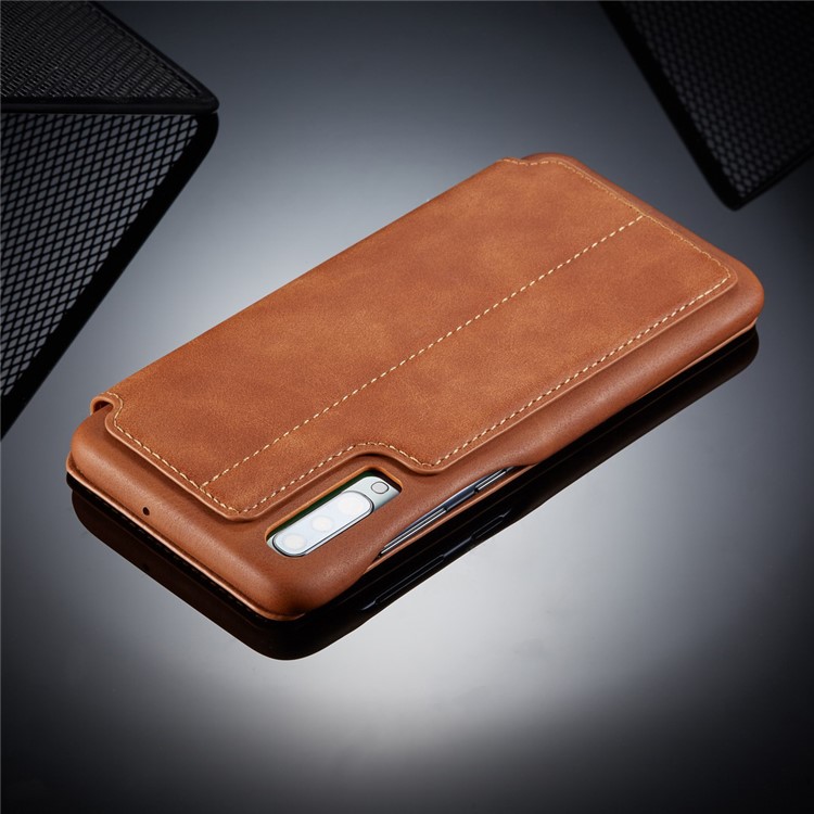 LC.IMEEKE Retro Style Leather Card Holder Phone Case for Samsung Galaxy A70 - Brown-15