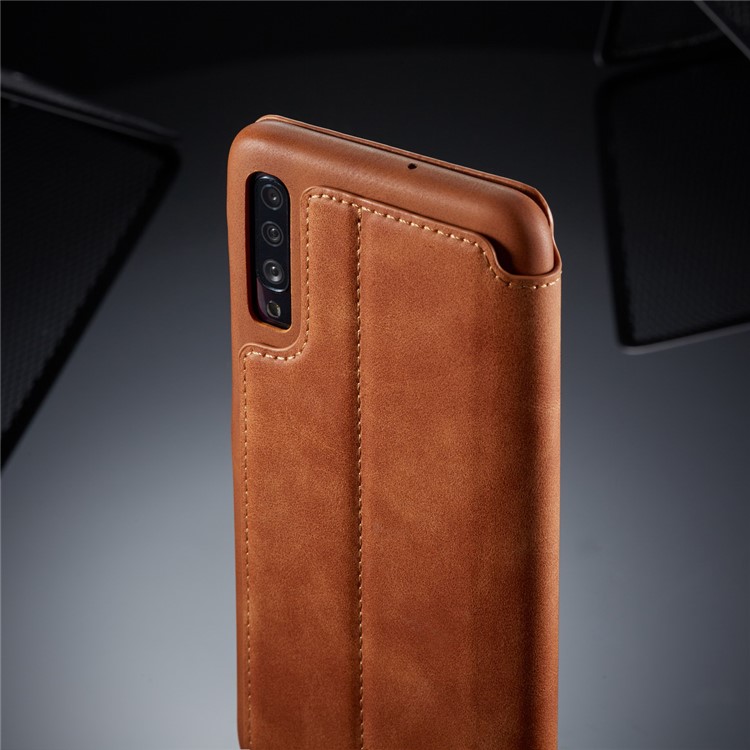 LC.IMEEKE Retro Style Leather Card Holder Phone Case for Samsung Galaxy A70 - Brown-17
