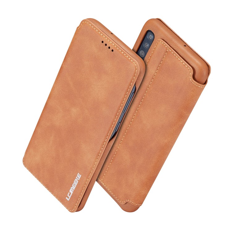 LC.IMEEKE Retro Style Leather Card Holder Phone Case for Samsung Galaxy A70 - Brown-2