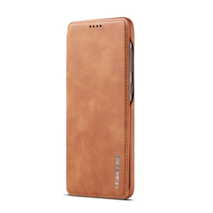 LC.IMEEKE Retro Style Leather Card Holder Phone Case for Samsung Galaxy A70 - Brown-3