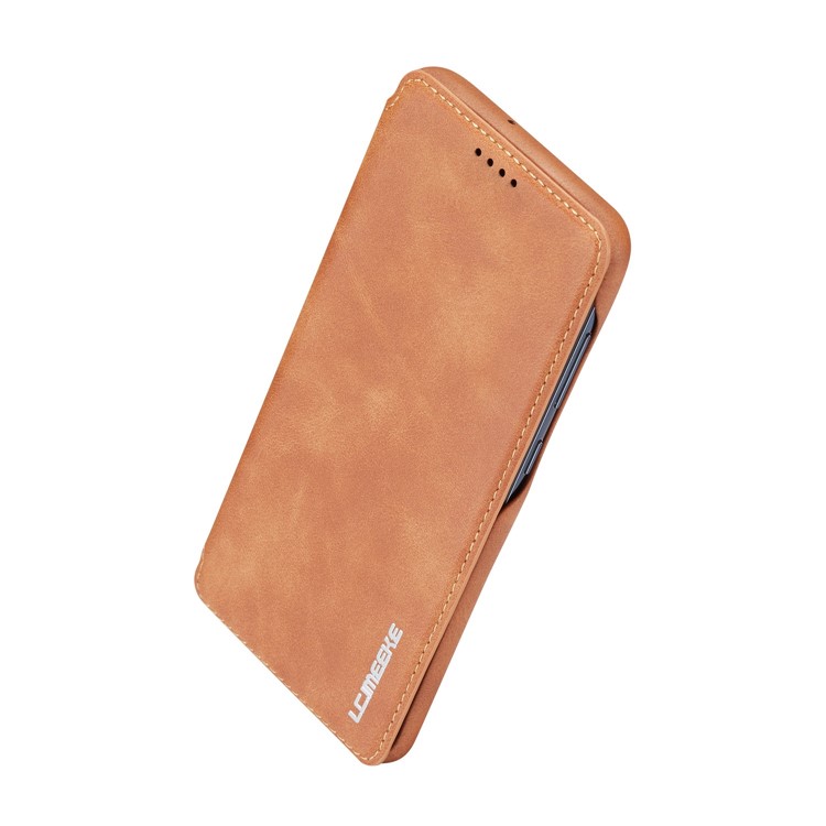 LC.IMEEKE Retro Style Leather Card Holder Phone Case for Samsung Galaxy A70 - Brown-5