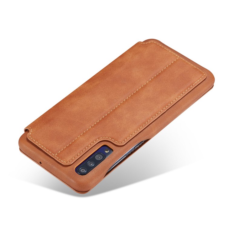 LC.IMEEKE Retro Style Leather Card Holder Phone Case for Samsung Galaxy A70 - Brown-7