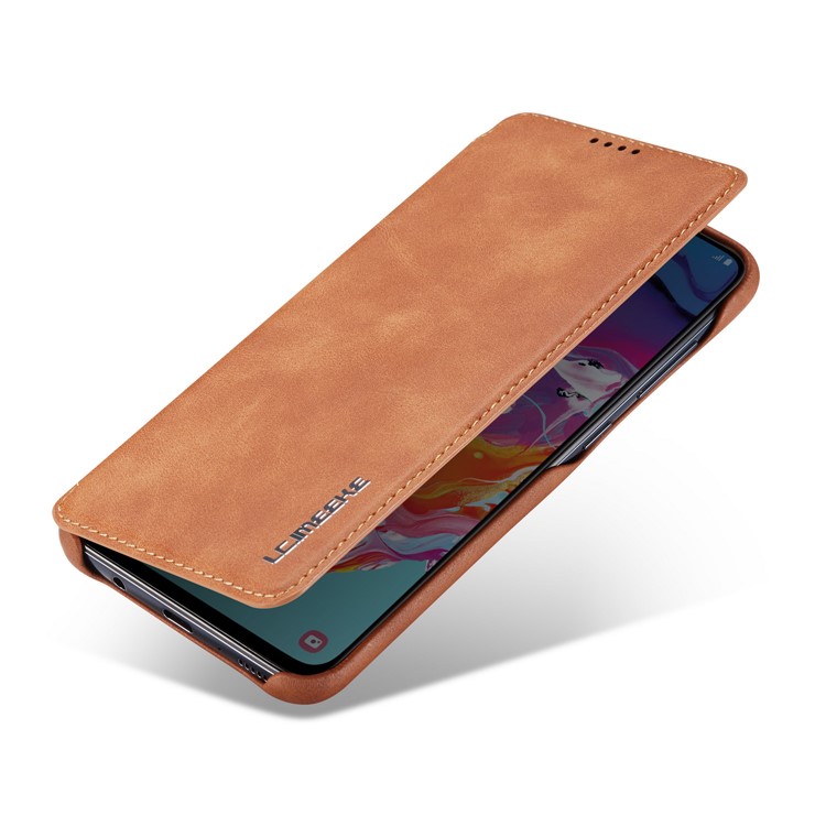 LC.IMEEKE Retro Style Leather Card Holder Phone Case for Samsung Galaxy A70 - Brown-8