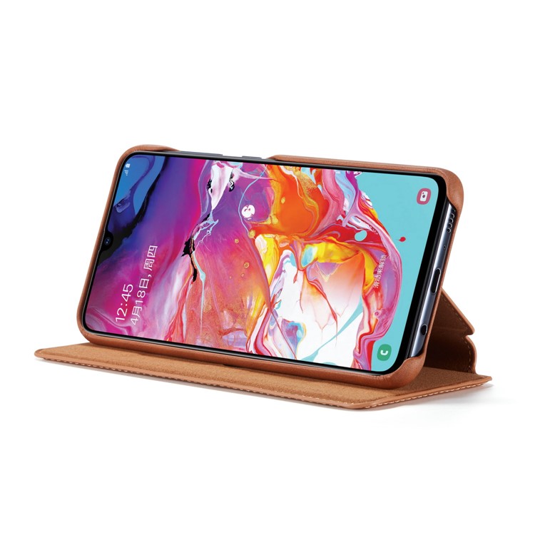LC.IMEEKE Retro Style Leather Card Holder Phone Case for Samsung Galaxy A70 - Brown-9