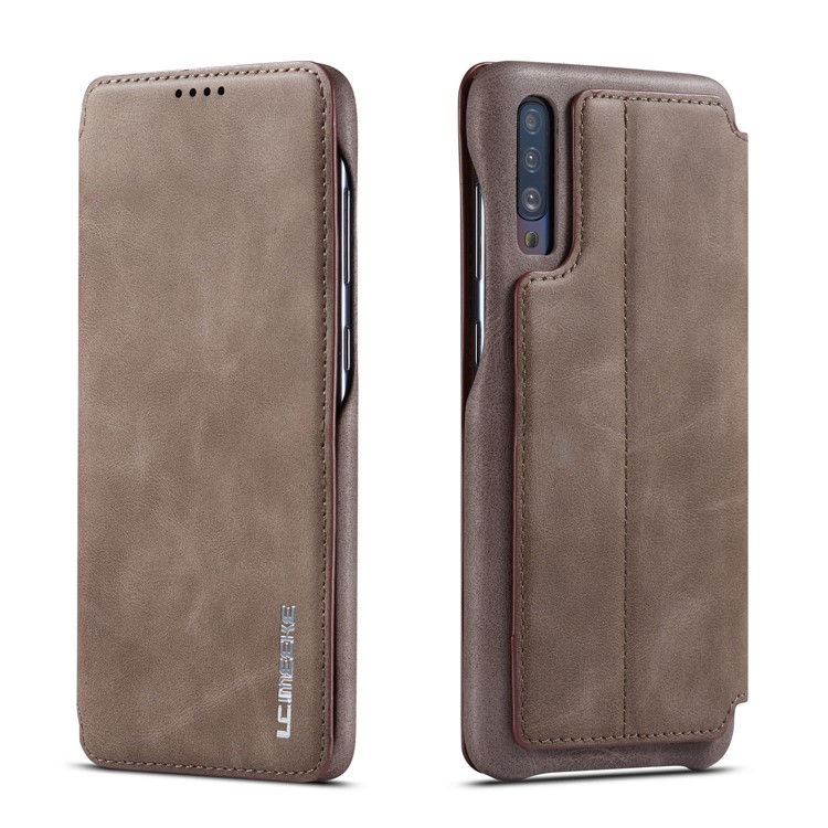 LC.IMEEKE Retro Style Leather Card Holder Phone Case for Samsung Galaxy A70 - Coffee-1