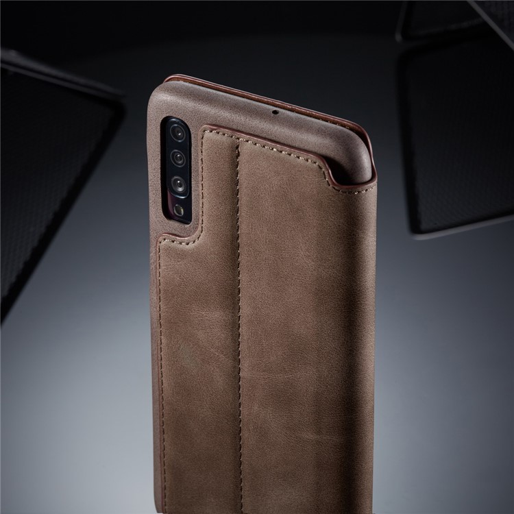 LC.IMEEKE Retro Style Leather Card Holder Phone Case for Samsung Galaxy A70 - Coffee-14