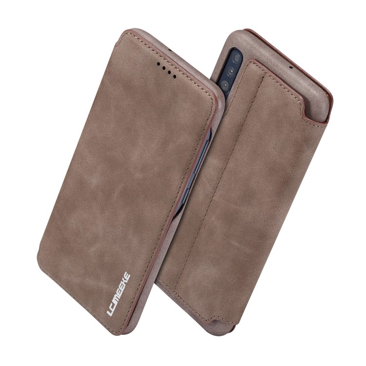 LC.IMEEKE Retro Style Leather Card Holder Phone Case for Samsung Galaxy A70 - Coffee-2