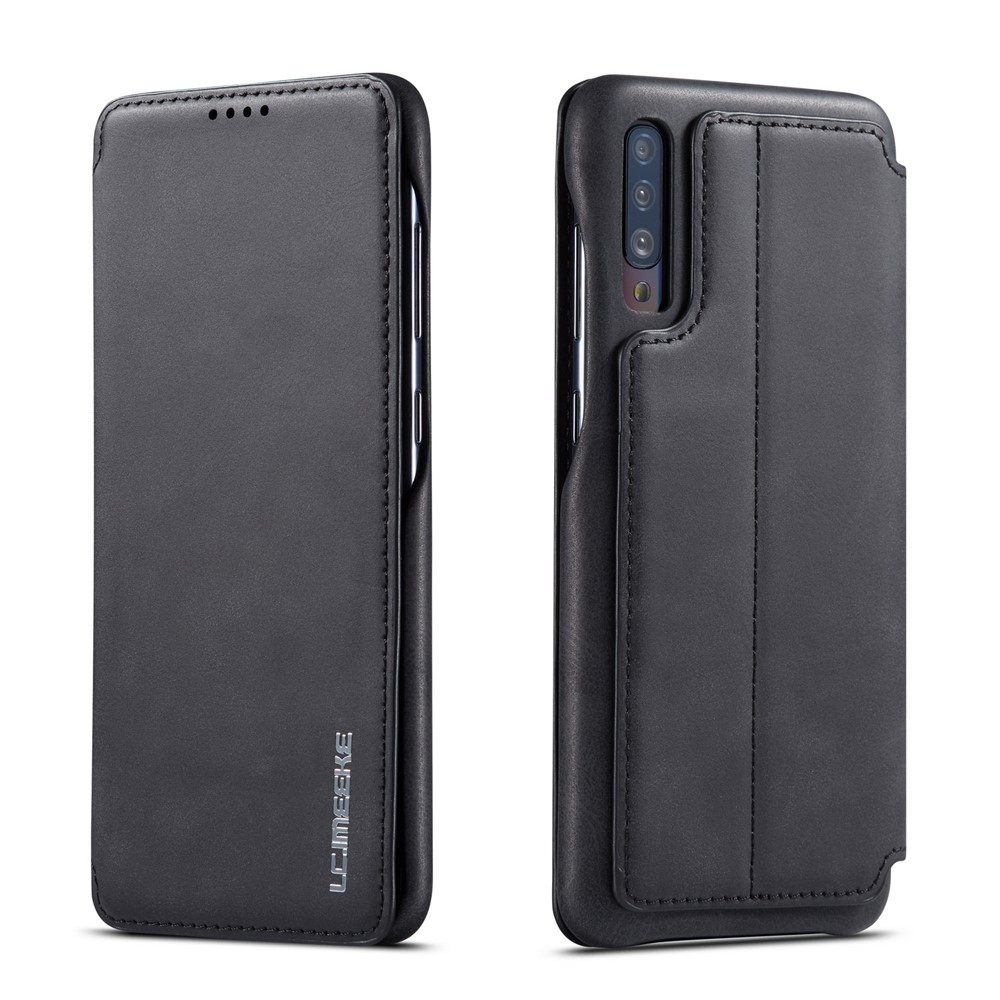 LC.IMEEKE Retro Style Leather Casing with Card Holder for Samsung Galaxy A50 - Black-1