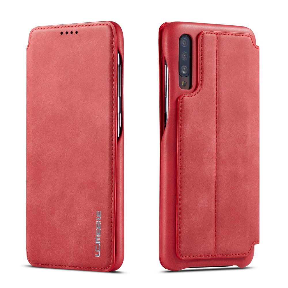 LC.IMEEKE Retro Style Leather Casing with Card Holder for Samsung Galaxy A50/A50s/A30s - Red-1