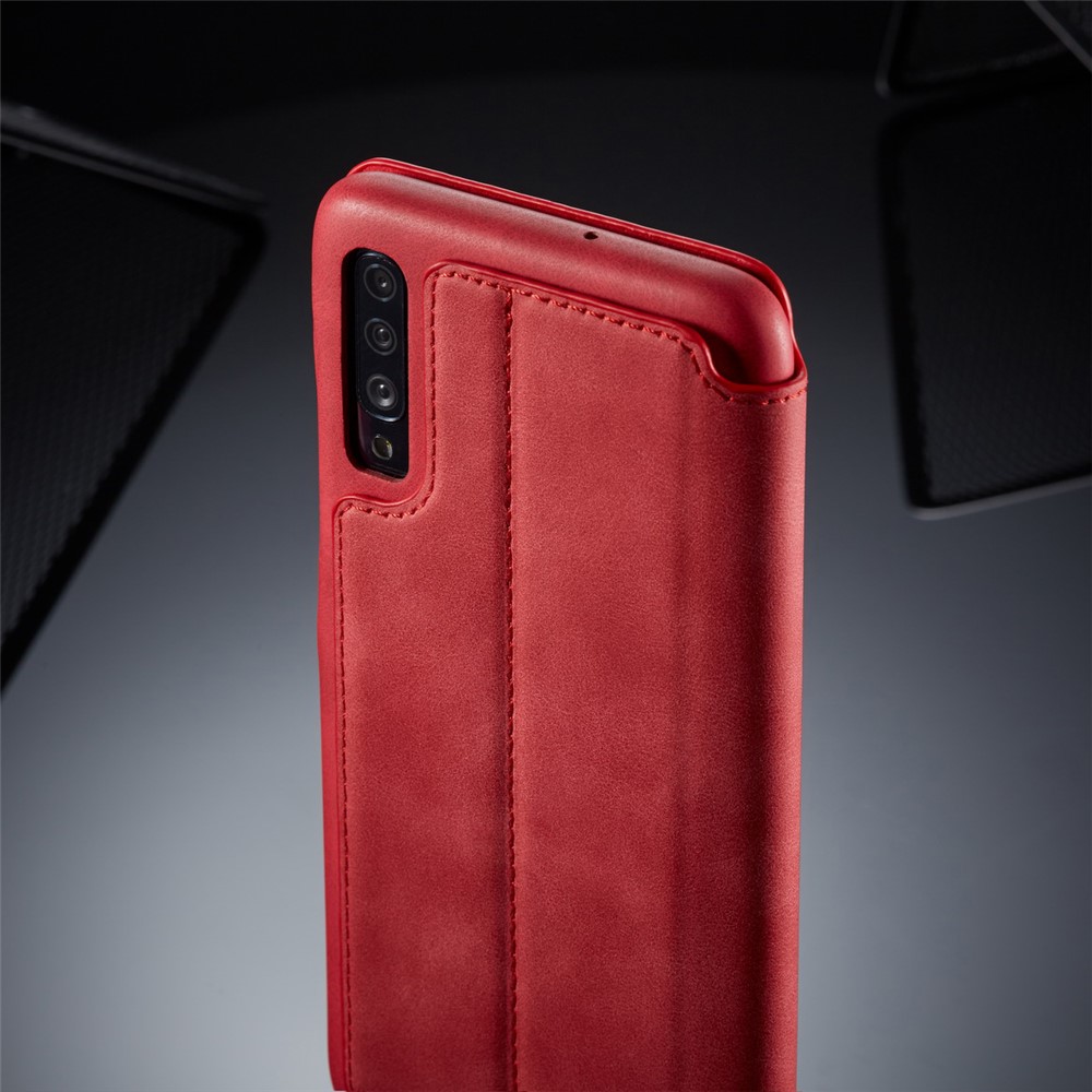 LC.IMEEKE Retro Style Leather Casing with Card Holder for Samsung Galaxy A50/A50s/A30s - Red-15