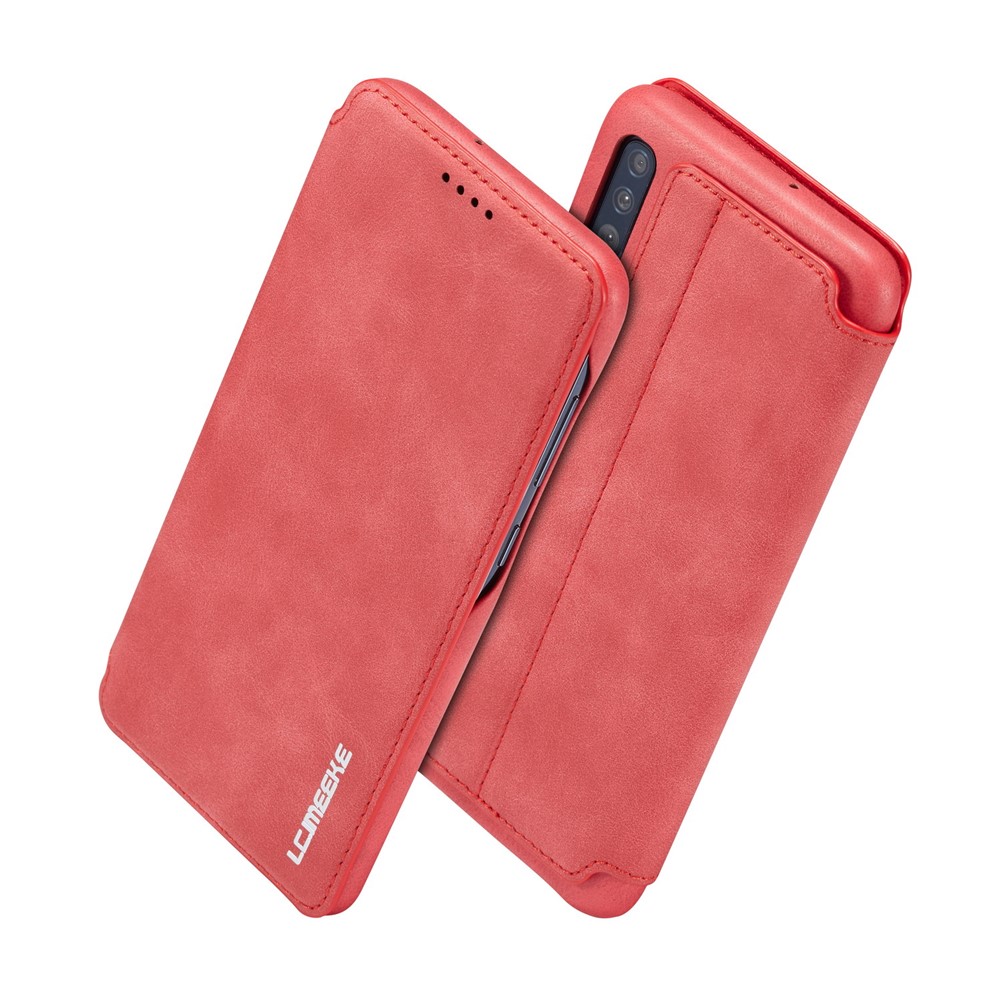 LC.IMEEKE Retro Style Leather Casing with Card Holder for Samsung Galaxy A50/A50s/A30s - Red-2