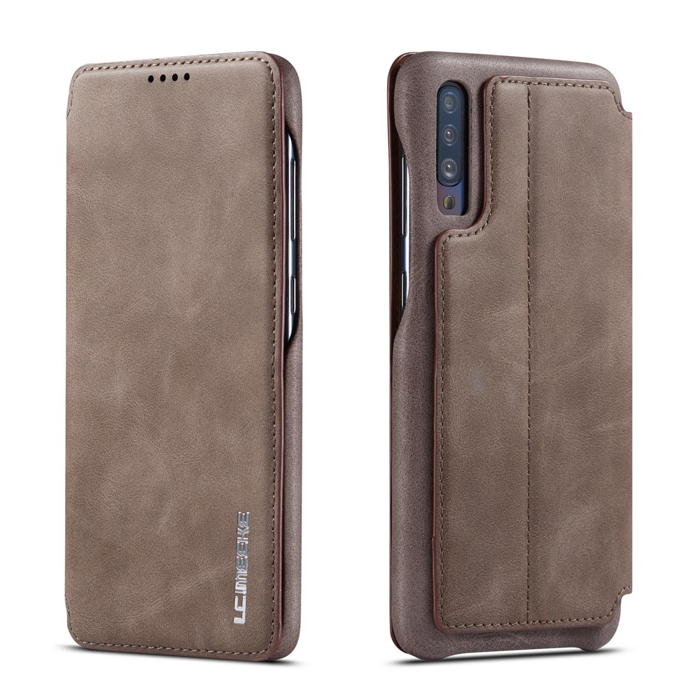 LC.IMEEKE Retro Style Leather Casing with Card Holder for Samsung Galaxy A50/A50s/A30s - Coffee-1