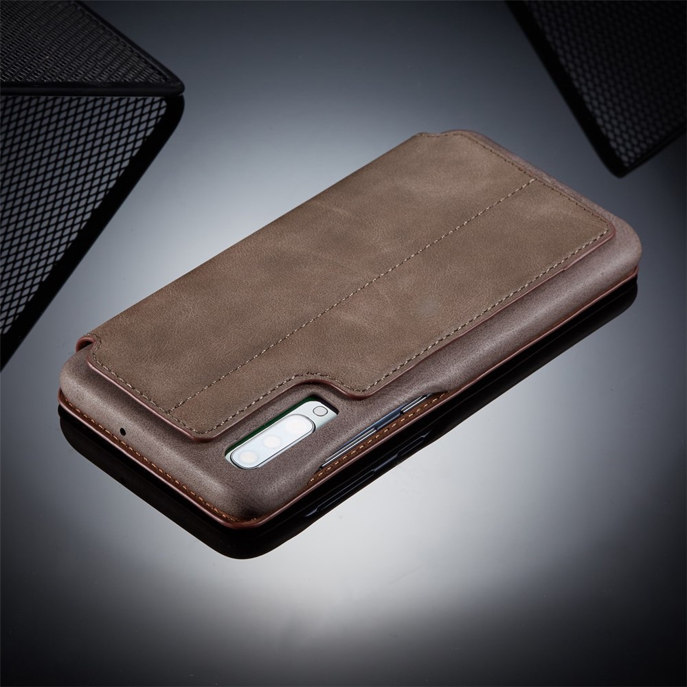 LC.IMEEKE Retro Style Leather Casing with Card Holder for Samsung Galaxy A50/A50s/A30s - Coffee-12
