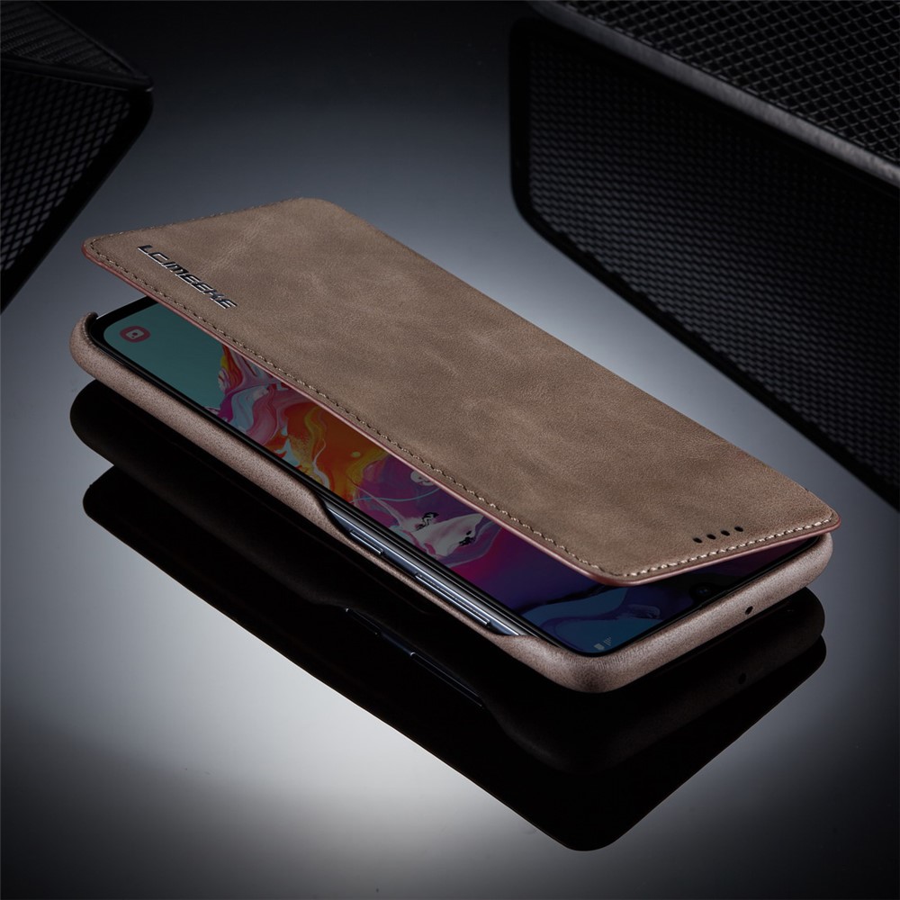 LC.IMEEKE Retro Style Leather Casing with Card Holder for Samsung Galaxy A50/A50s/A30s - Coffee-13