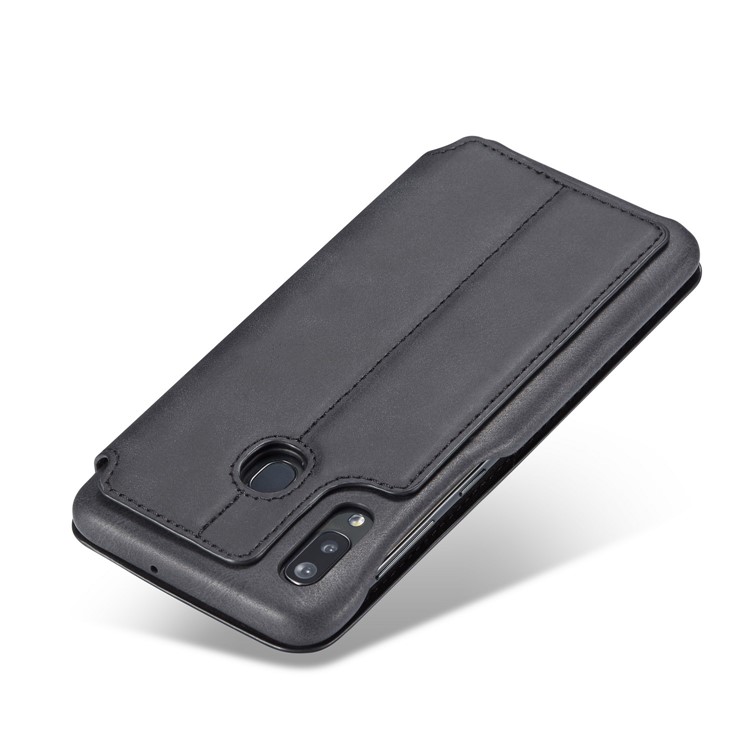 LC.IMEEKE Retro Style Leather Phone Shell with Card Holder for Samsung Galaxy A20e - Black-7