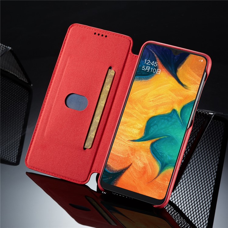 LC.IMEEKE Retro Style Leather Phone Shell with Card Holder for Samsung Galaxy A20e - Red-10