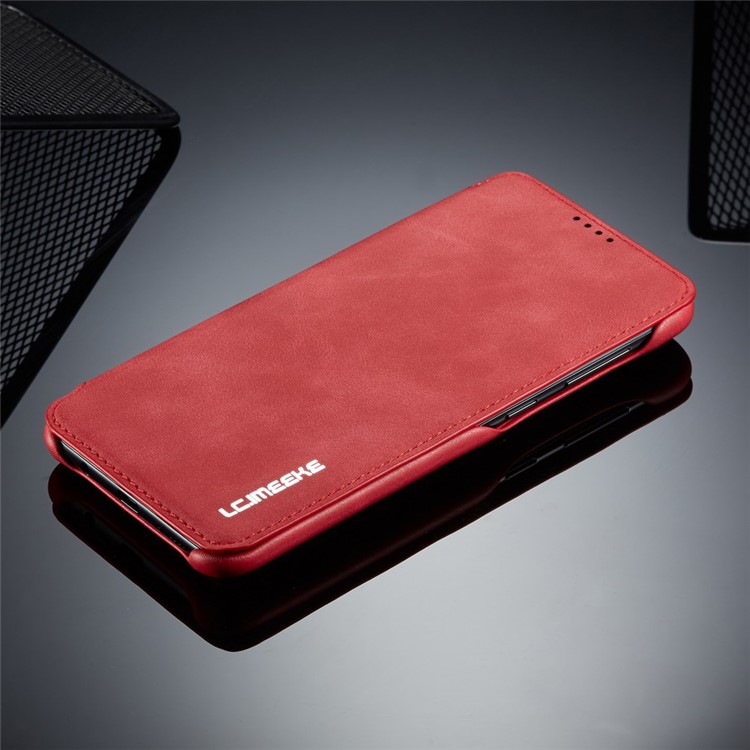 LC.IMEEKE Retro Style Leather Phone Shell with Card Holder for Samsung Galaxy A20e - Red-11