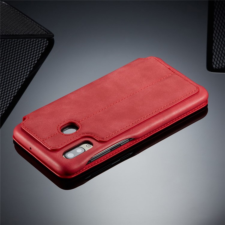 LC.IMEEKE Retro Style Leather Phone Shell with Card Holder for Samsung Galaxy A20e - Red-12
