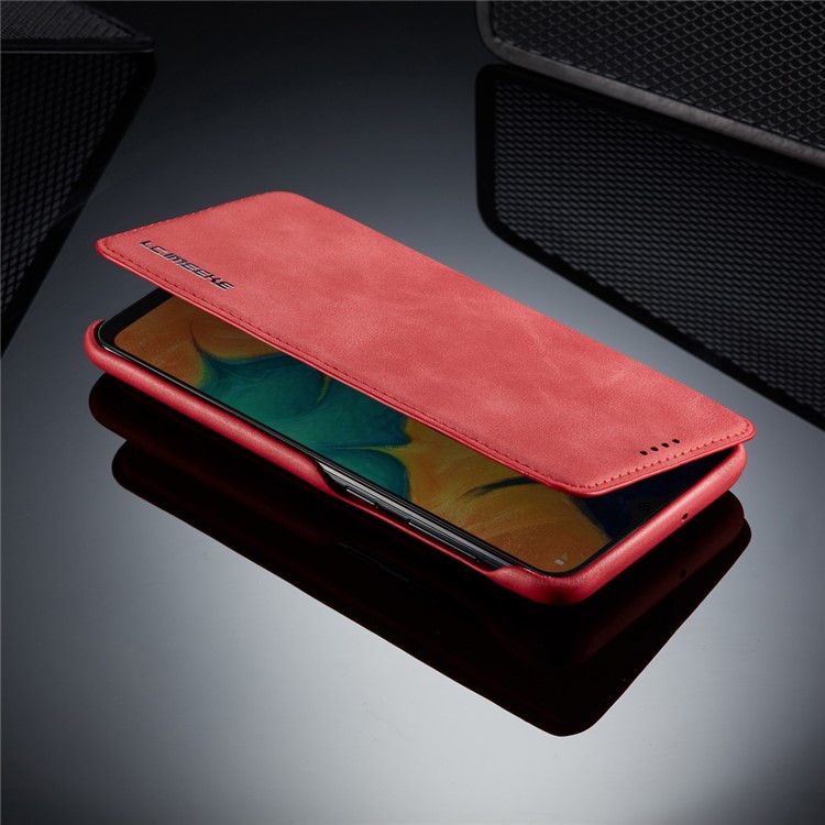 LC.IMEEKE Retro Style Leather Phone Shell with Card Holder for Samsung Galaxy A20e - Red-13