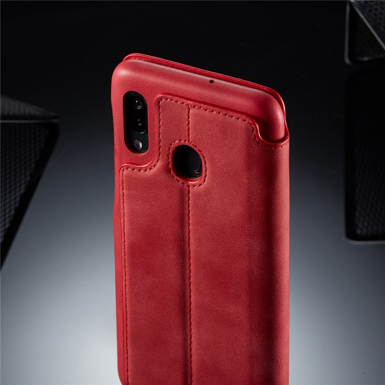 LC.IMEEKE Retro Style Leather Phone Shell with Card Holder for Samsung Galaxy A20e - Red-14