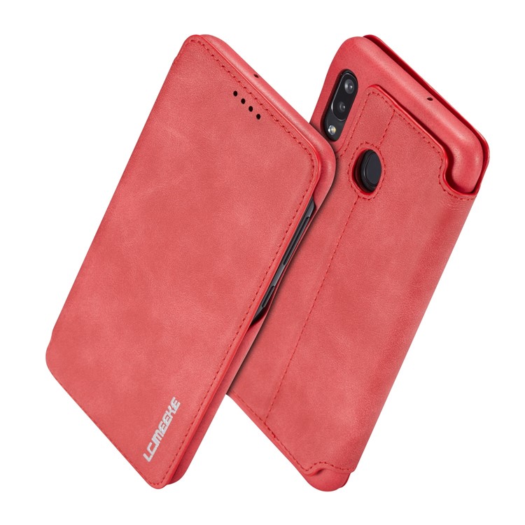 LC.IMEEKE Retro Style Leather Phone Shell with Card Holder for Samsung Galaxy A20e - Red-2