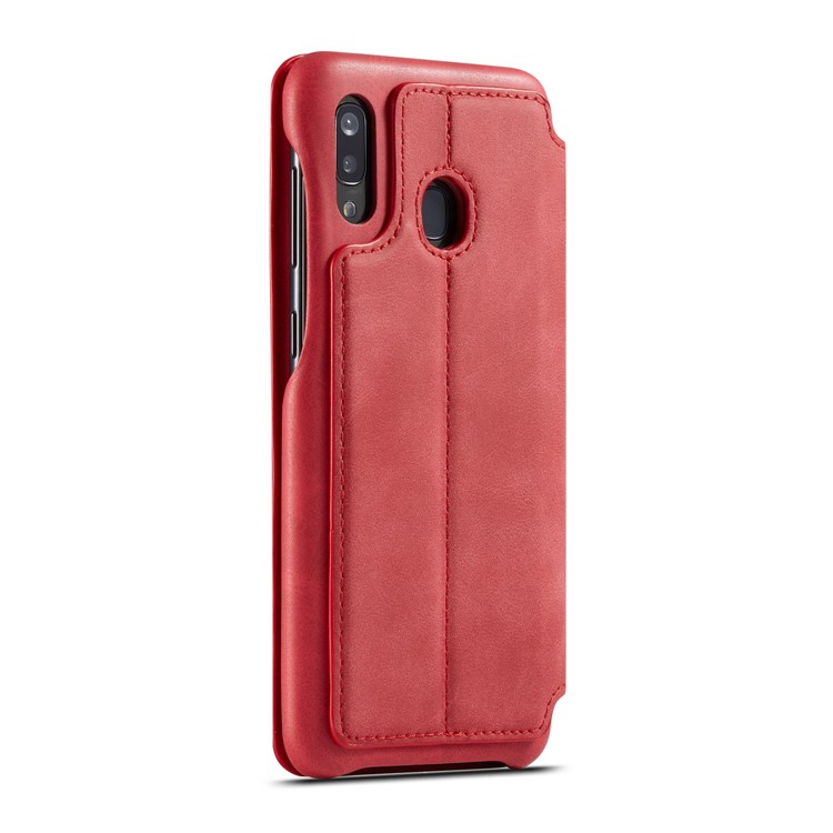 LC.IMEEKE Retro Style Leather Phone Shell with Card Holder for Samsung Galaxy A20e - Red-4