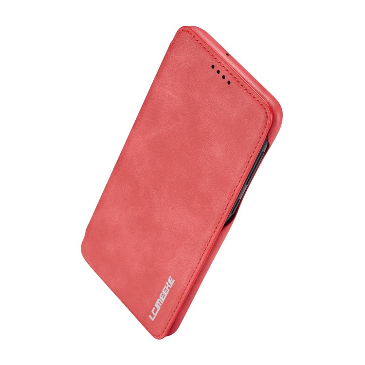 LC.IMEEKE Retro Style Leather Phone Shell with Card Holder for Samsung Galaxy A20e - Red-5