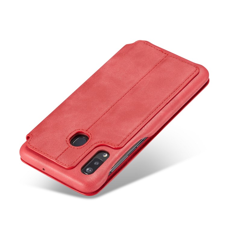 LC.IMEEKE Retro Style Leather Phone Shell with Card Holder for Samsung Galaxy A20e - Red-7