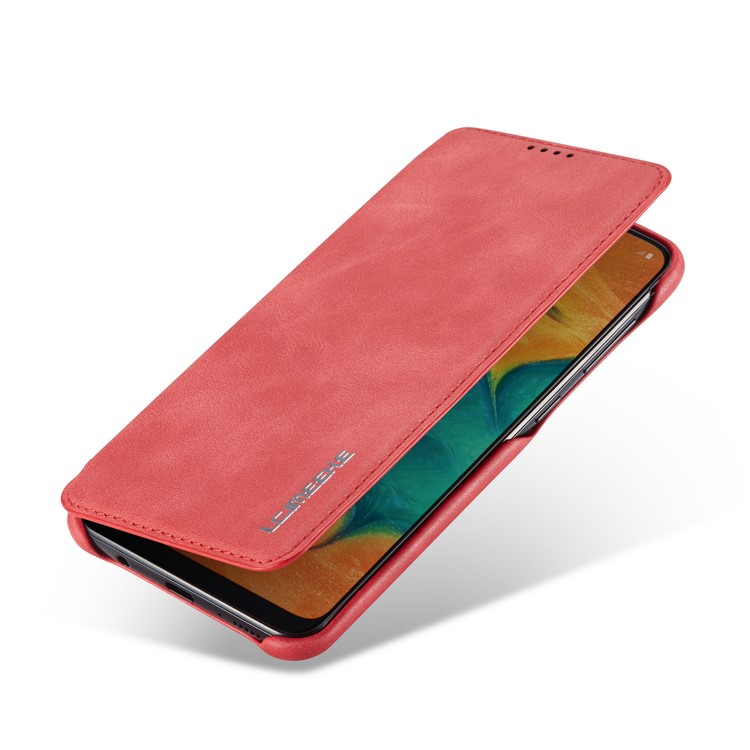 LC.IMEEKE Retro Style Leather Phone Shell with Card Holder for Samsung Galaxy A20e - Red-8