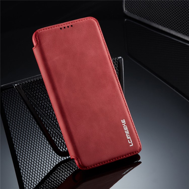LC.IMEEKE Retro Style Leather Phone Shell with Card Holder for Samsung Galaxy A20e - Red-9