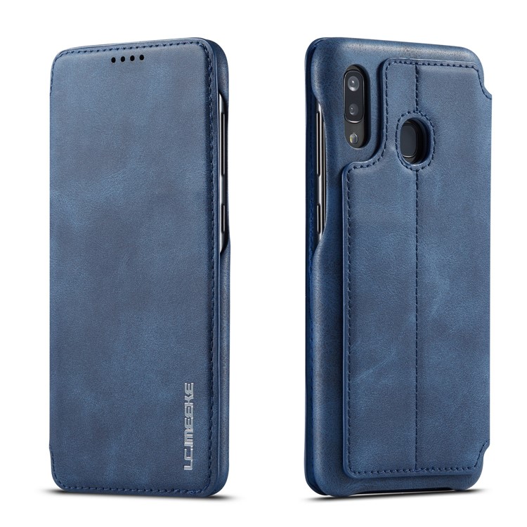 LC.IMEEKE Retro Style Leather Phone Shell with Card Holder for Samsung Galaxy A20e - Blue-1
