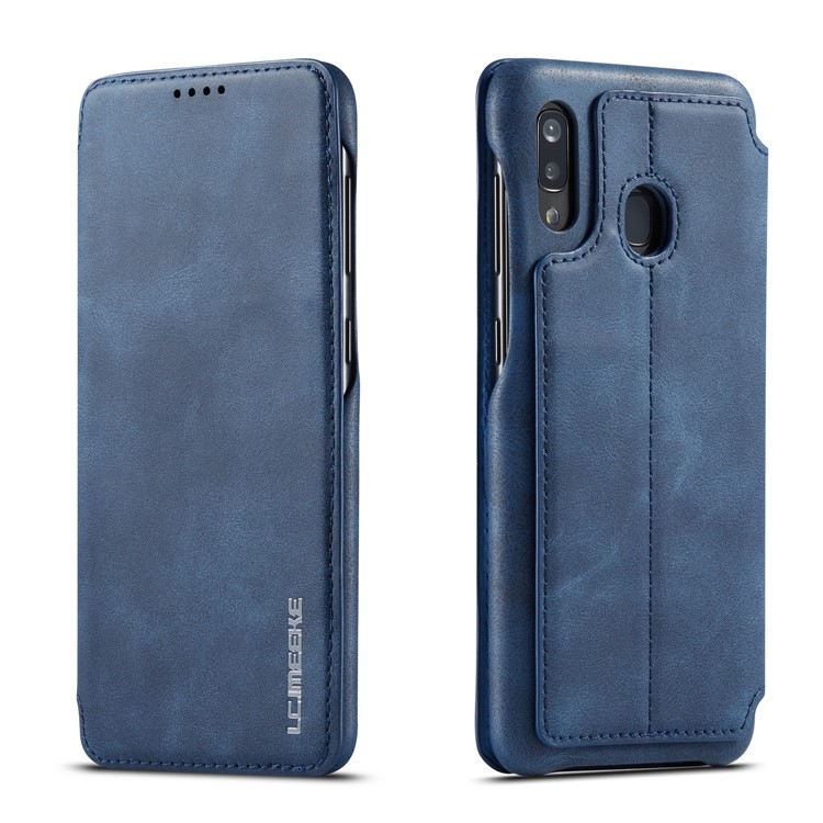 Lc. Coque de Téléphone en Cuir de Style Rétro Imeeke Avec Support de Carte Pour Samsung Galaxy A20e - Bleu