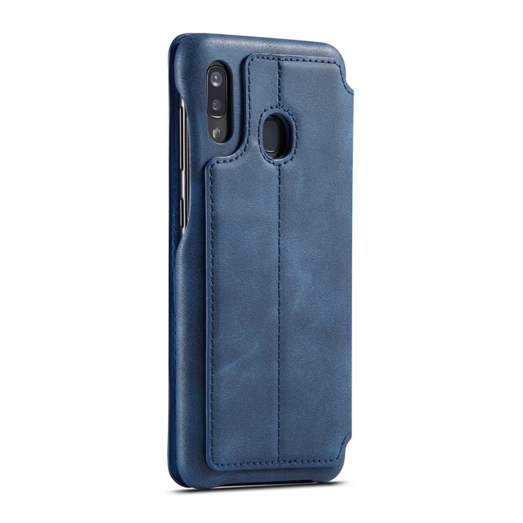 Lc. Cáscara de Teléfono de Cuero de Estilo Retro Imeeke Con Soporte Para Tarjetas Para Samsung Galaxy A20e - Azul-4