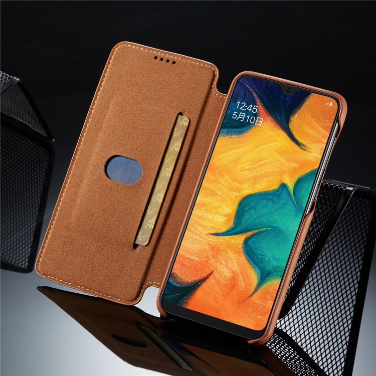 LC.IMEEKE Retro Style Leather Phone Shell with Card Holder for Samsung Galaxy A20e - Brown-13